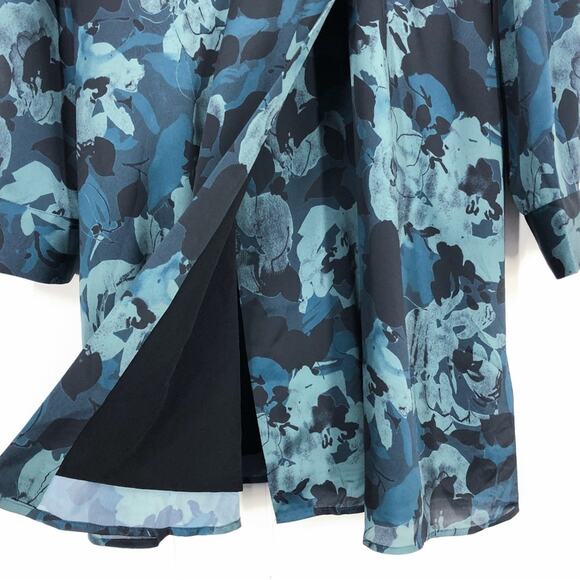 Equipment Floral Wrap Effect Dress V Neck Long Bishop Sleeves Size 10 Green Blue - Picture 7 of 16